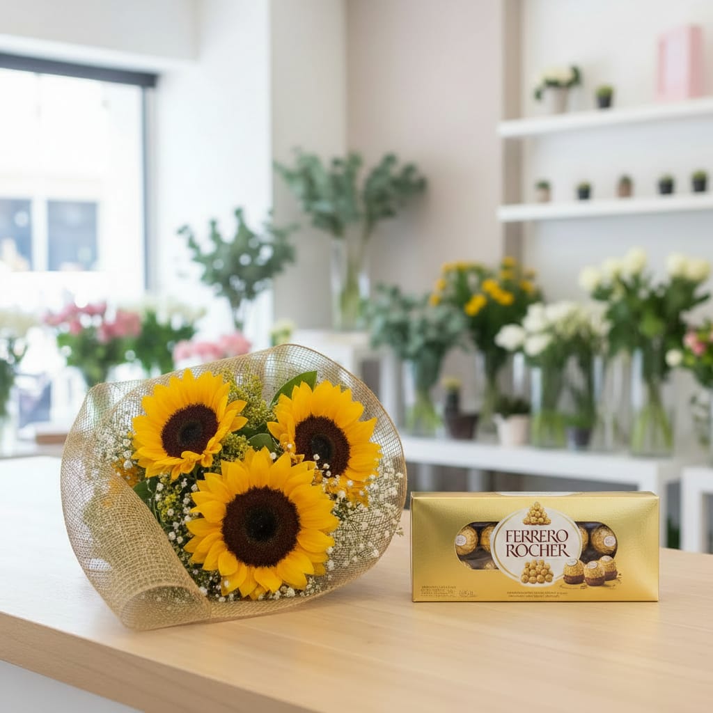 Buqu�  Girassol e Chocolate